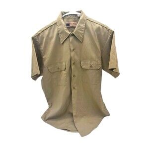 Vintage Big Mac Shirt Men's Large Khaki Work Shirt Short Sleeve Button Down JC.
